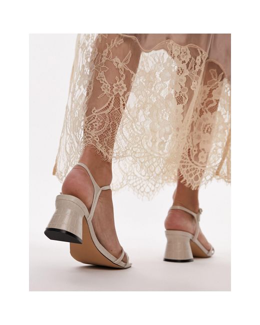 Iona - sandales larges à brides et talon carré - croco TOPSHOP en coloris Brown