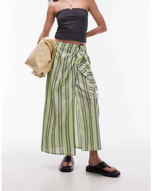 TOPSHOP Green Stripe Sarong With Buckle