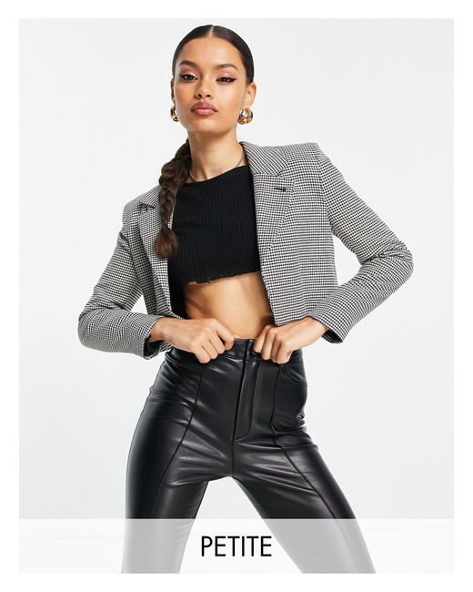 River Island Dogtooth Crop Blazer in Black (Gray) Lyst