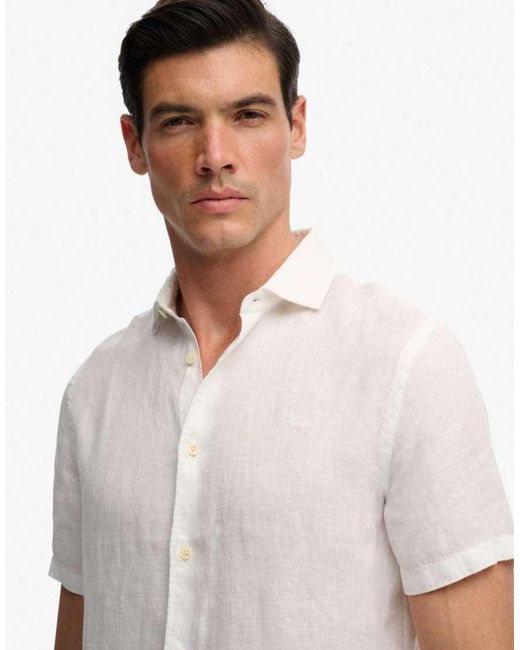 Superdry White Riviera Short Sleeve Linen Shirt for men