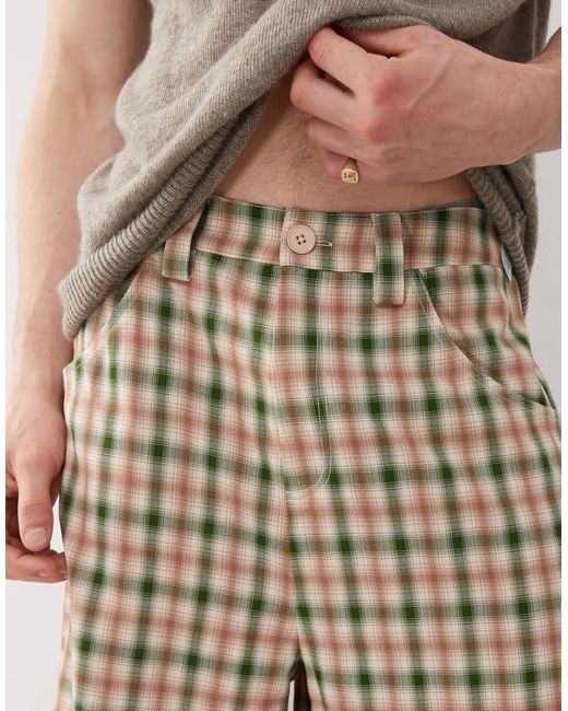 Collusion – oversize-jorts mit mehrfarbigem karomuster in Natural für Herren