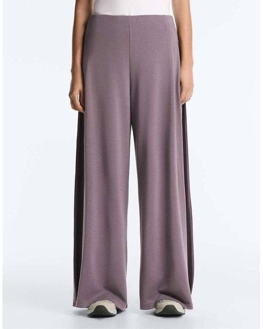Oysho Purple Soft-touch Wide-leg Trousers With Side Pleat And Modal