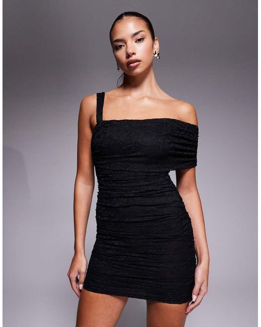 Vestido Corto Asimétrico Fruncido De Encaje De AFRM de color Blue