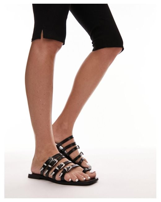 Sandalias negras con hebillas estilo wéstern TOPSHOP de color Black