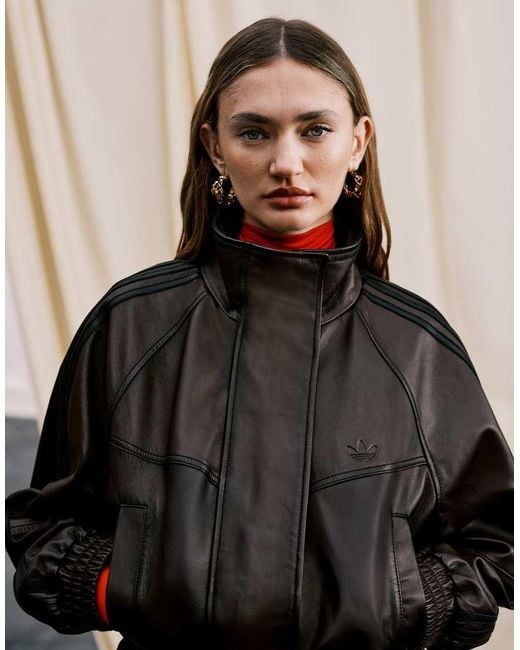 adidas Originals x ASOS Black Leather Jacket With Funnel Neck