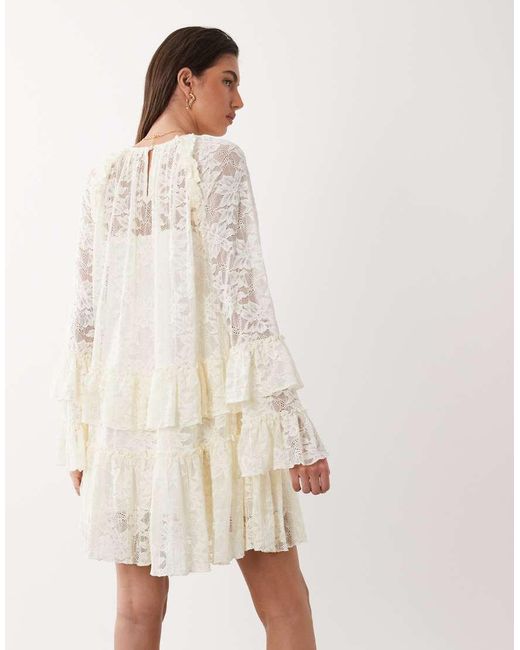 Y.A.S Natural Floral Lace Ruffle Detail Mini Dress