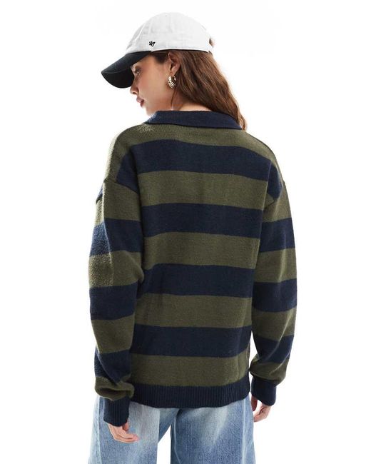Daisy Street Black Chunky Stripe Knitted Rugby Top
