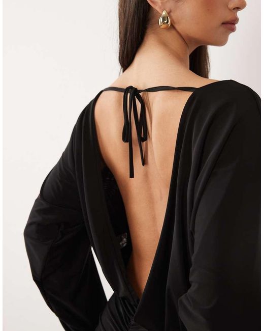 Missy Empire Black Double Sculpted Open Drape Back Ruched Detail Mini Dress