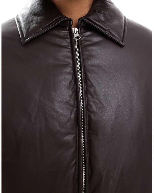 Stradivarius Black Str Cropped Faux Leather Puffer Jacket