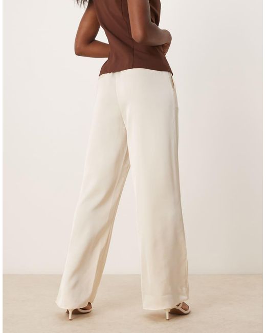 Pretty Lavish Natural Drawstring Wide Leg Satin Trouser