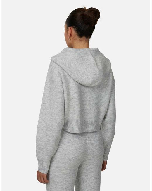 Good For Nothing Gray Knitted Crop Zip Hoodie
