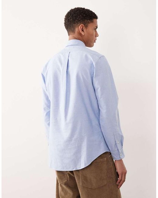 Polo Ralph Lauren Blue Heritage Bear Logo Custom Fit Oxford Shirt