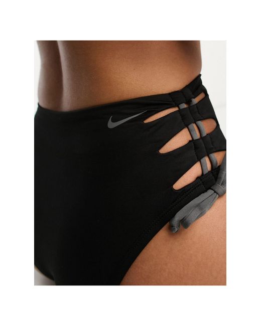 Nike Black Solid Lace-up High Waist Cheeky Bikini Bottom
