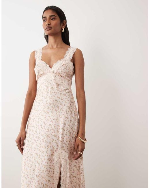 Miss Selfridge Natural Satin And Lace Maxi Dress