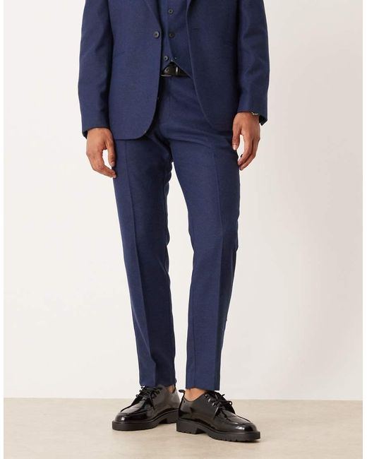 ASOS Blue Slim Herringbone Suit Trousers With Wool for men