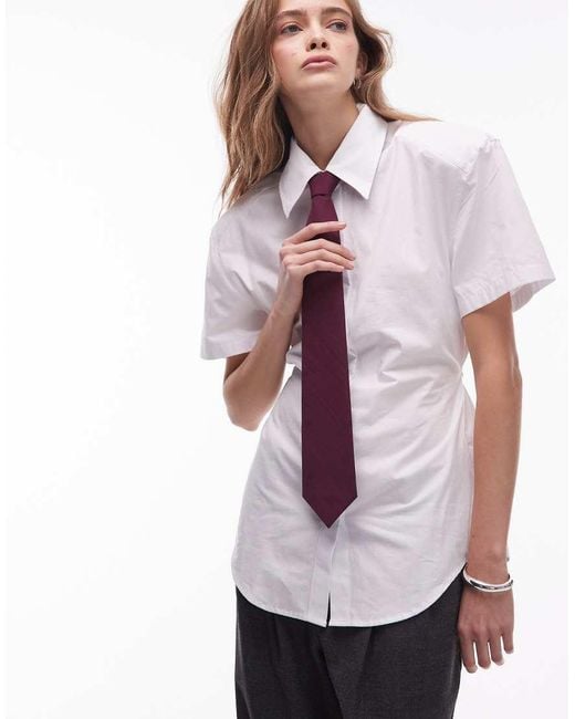 ASOS White Shoulder Pad Short Sleeve Shirt With Polka Dot Tie