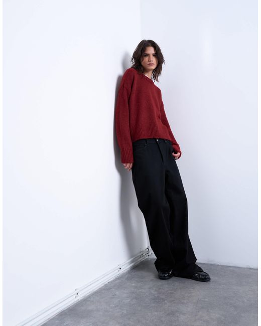 TOPSHOP Red – ultimate – flauschiger strickpullover aus wollmix