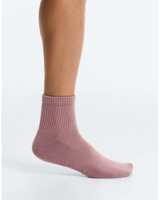Oysho Pink 3 Pairs Of Cushioned Cotton Quarter Yoga And Pilates Socks