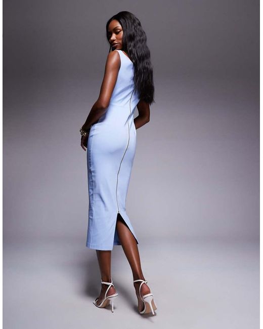 Vesper Blue Bengaline Sweetheart Neckline Midaxi Dress