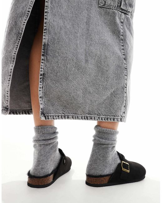 SEQWL Wide Fit Black Faux Fur Lined Clogs
