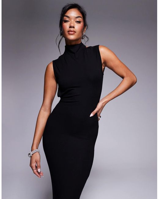 ASOS Blue High Neck Slash Shoulder Maxi Dress With Open Back