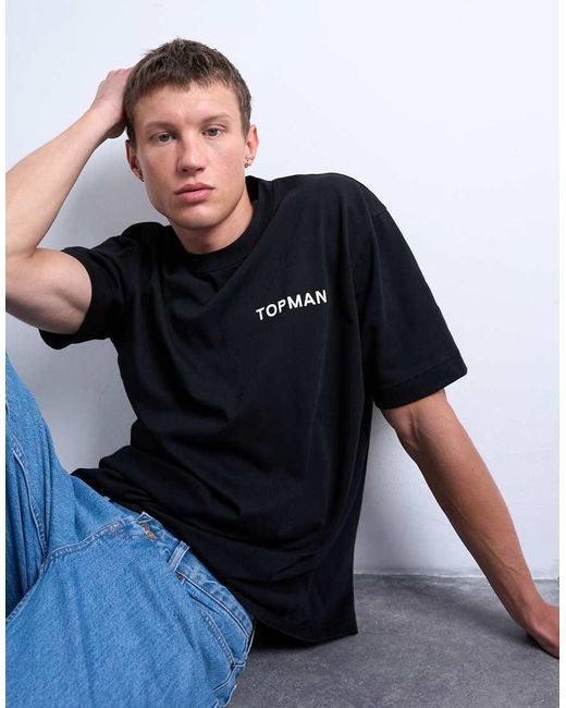 T-Shirt Oversize Nera Con Stampa Sul Davanti E Sul Retro di Topman in Black da Uomo