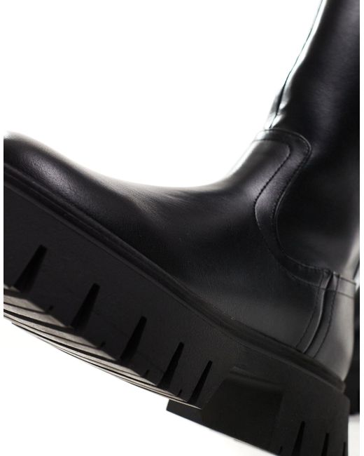ASOS Black Wide fit – carter – flache, kniehohe stiefel