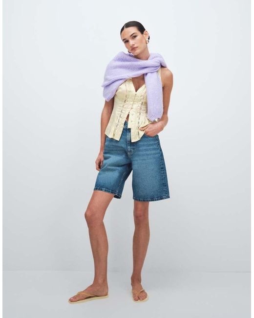 New Look Blue Satin Lace Top