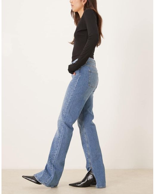 JJXX Blue Ciara Flare Jeans With Rhinestone Details