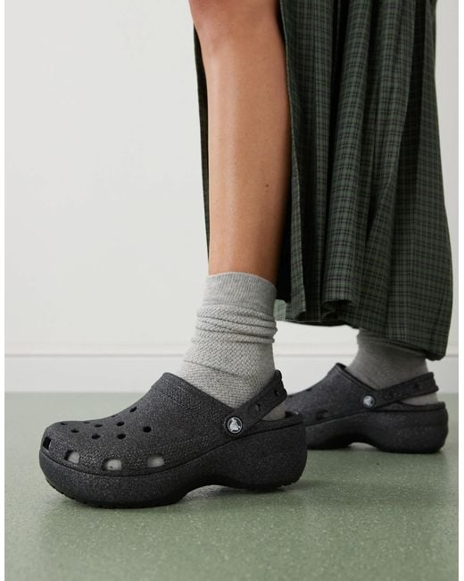 CROCSTM Black Croc Classic Platform Glitter Clogs