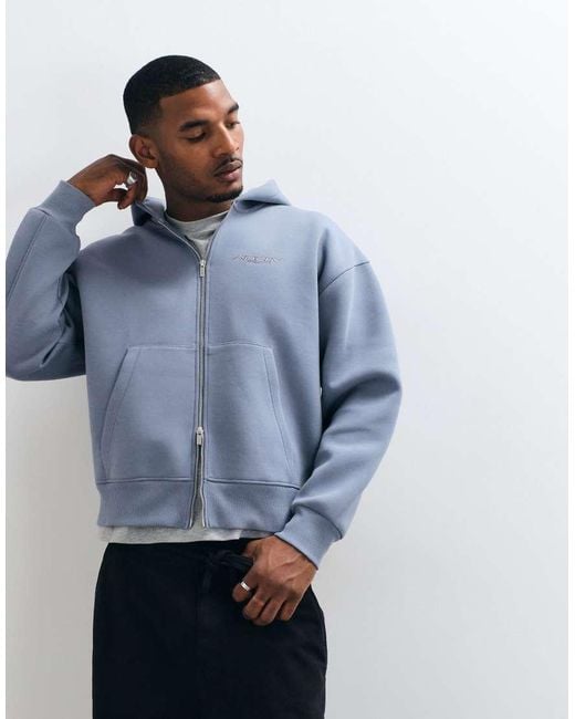 ASOS Blue Oversized Boxy Hoodie With Embroidered Print for men