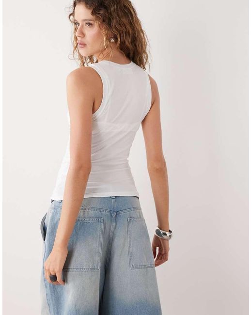 Weekday White Tank Top With V Neck Notch Detail