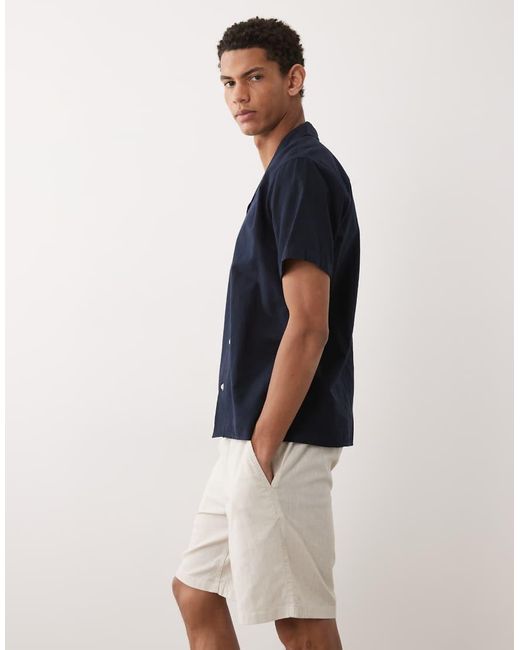 JJ Rebel Blue Drawstring Linen Mix Shorts for men