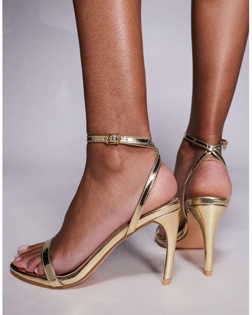 Public Desire Metallic Public Desire Selene Wide Fit Barely There Heeled Sandals