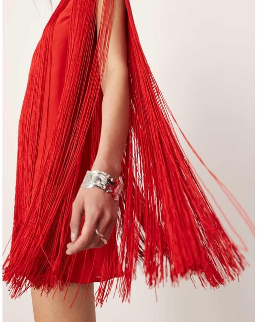 ASOS Red Ultimate Fringe Trapeze Mini Dress