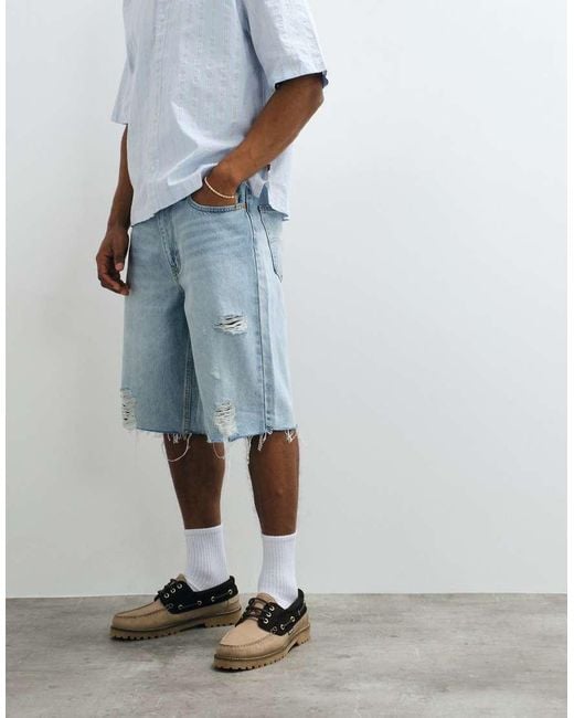 Levi's Blue 469 Loose Fit Denim Shorts With Rips for men