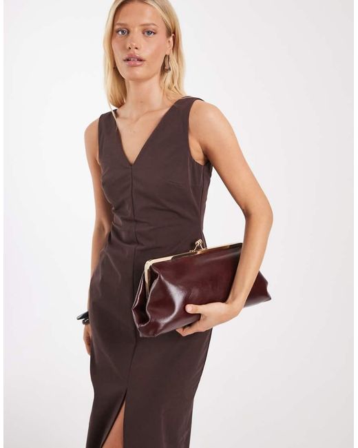 ASOS Brown V-neck Column Midi Dress With Double Split