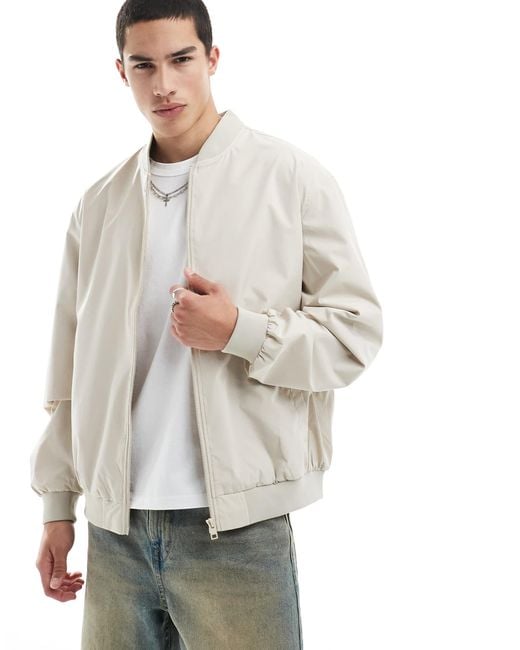 Jack & Jones White Oversized Bomber Jacket for men