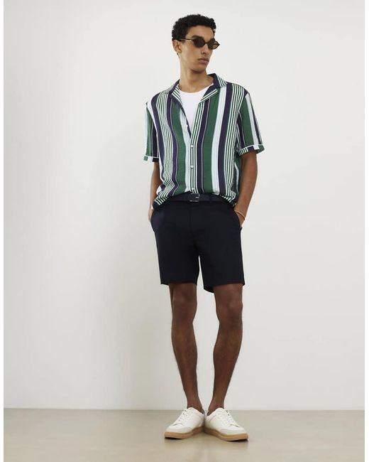 River Island Blue Slim Fit Belted Chino Shorts for men