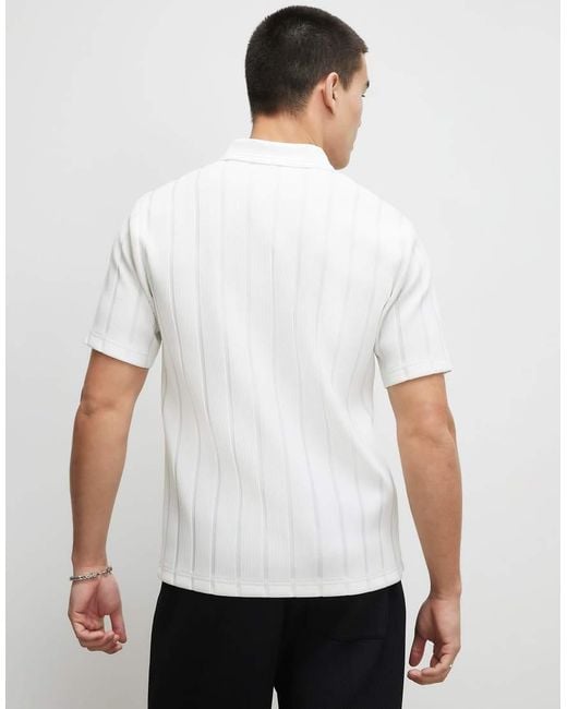 River Island White Slim Fit Ottoman Open Neck Polo Shirt for men
