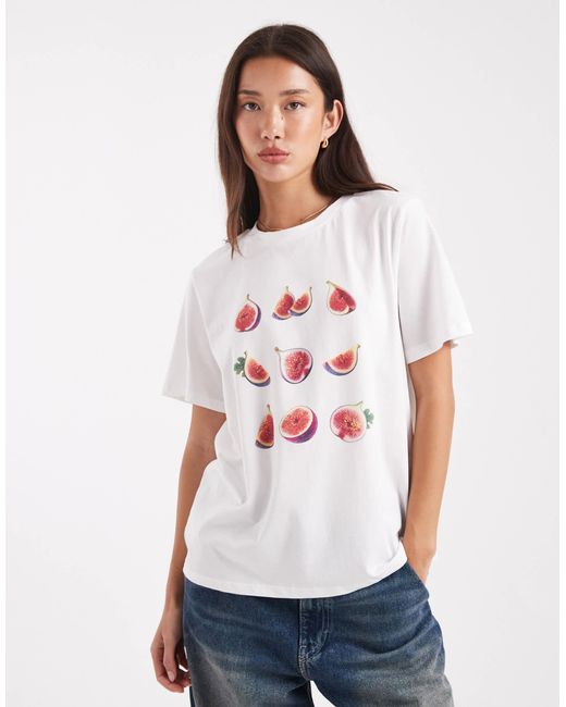 Pieces White Fig Graphic Print Oversized T-shirt