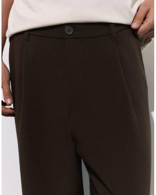 Pull&Bear Blue Tailored Fit Darted Trousers for men