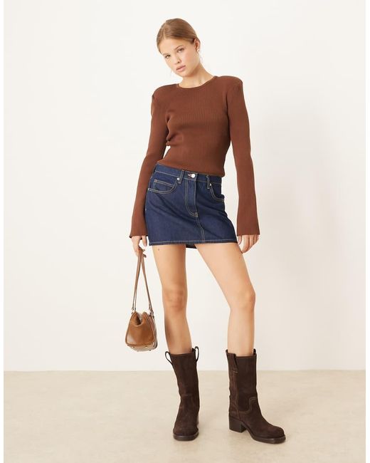ASOS Blue Knitted Top With Shoulder Pads
