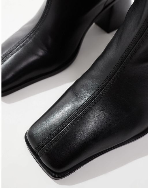 ASOS Black Connect Leather Pull-on Knee Boots With Flared Heel