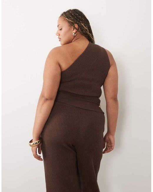 ASOS Brown Asos Design Curve One Shoulder Knit Rib Top Co-Ord