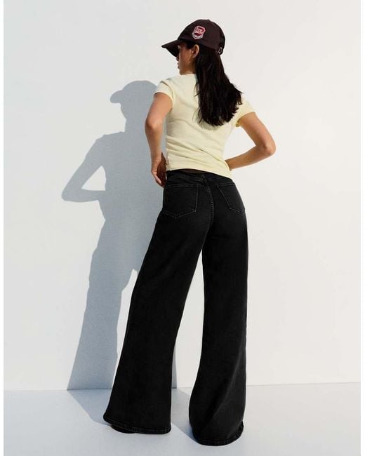 Bershka White High-waist Wide-leg Jeans