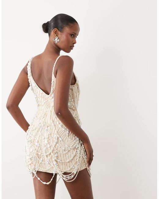 ASOS Natural Premium Draped Pearl Mini Dress