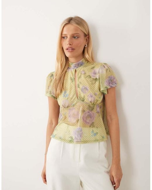 ASOS Multicolor Short Sleeve Top With Keyhole Detail