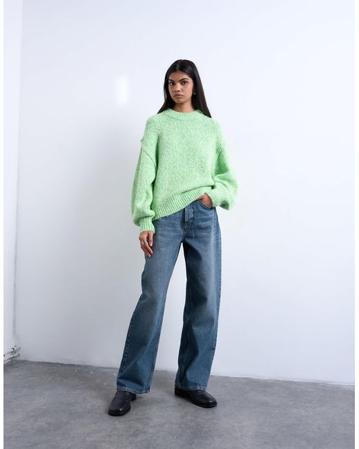 TOPSHOP Green – flauschiger strickpullover aus gezwirntem garn