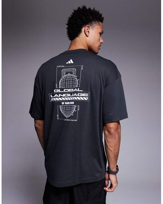 Adidas Originals Blue Adidas Training T-shirt With Globe Back Print for men